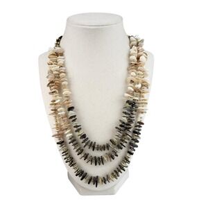 Vintage Multi Strand Shell Necklace Boho Beach Statement Natural Chip Collar EUC